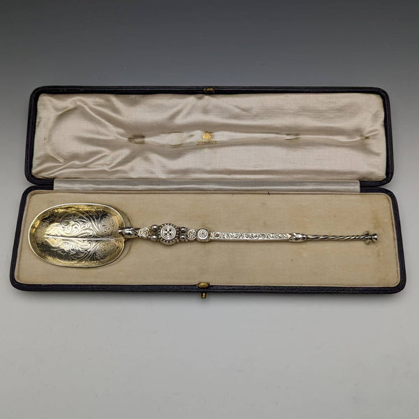 1910年 英国ヴィンテージ 純銀 大型アノイティングスプーン 85g ケース入り